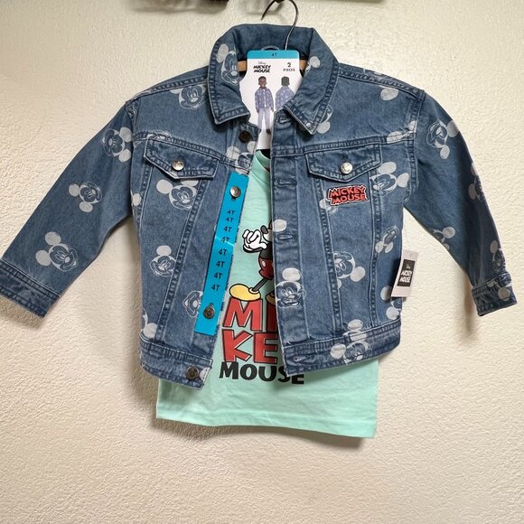 NWT Disney Mickey Mouse 2‎ Piece Denim Jacket and T Shirt Kids Size 4T - Picture 1 of 8